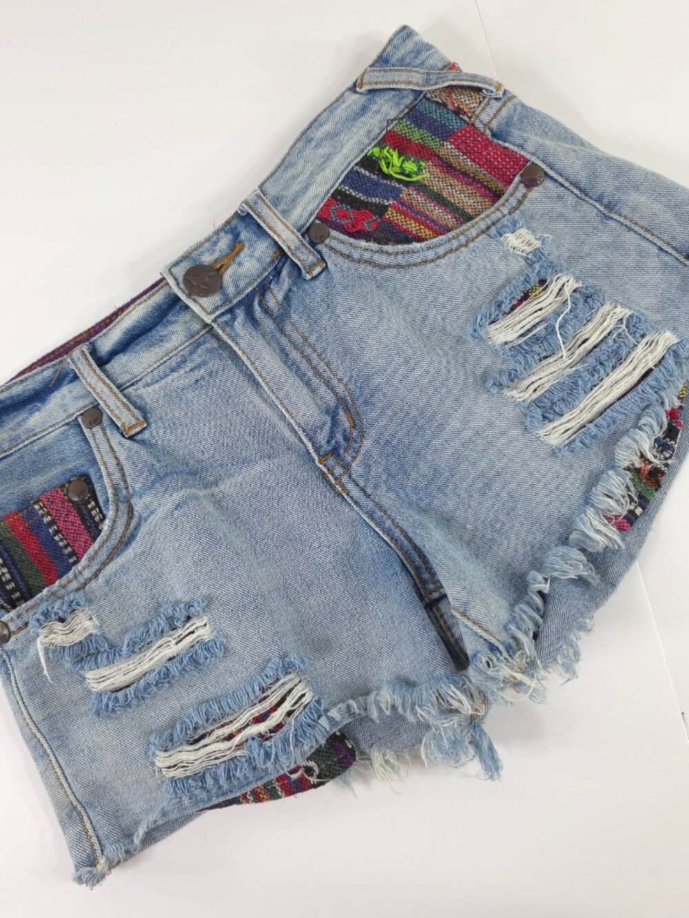 FREE PEOPLE WOMEN'S SIZE 25 JEAN DENIM MINI SHORT CUT OFF 100% COTTON DISTRESSED